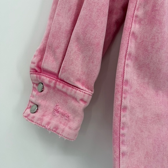 Retrofete Doreen Denim Button Down Shirt with Raw Hem in Vintage Pink Size XS - Picture 11 of 11
